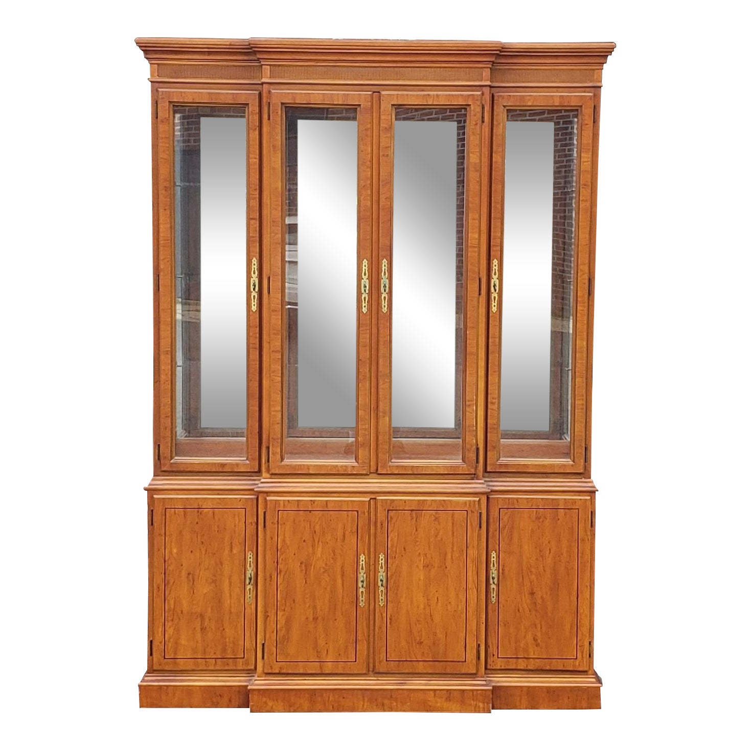 1990s Drexel Heritage Yorkshire Collection Yew Wood Dining Room China Cabinet Breakfront Chairish