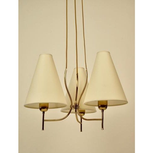 Mid-Century Brass 3-Light Chandelier, 1950s For Sale - Image 4 of 18