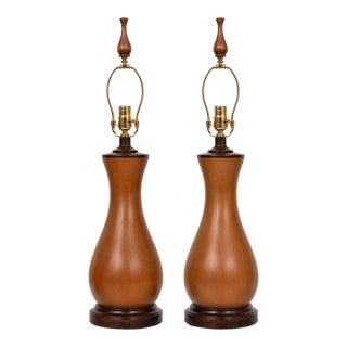 1960s Mid-Century Sculptural Walnut-Tone Table Lamps, Pair For Sale