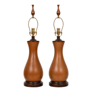 1960s Mid-Century Sculptural Walnut-Tone Table Lamps, Pair