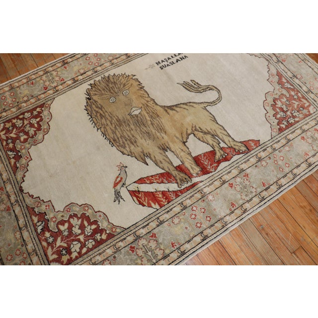 Lion Motif Vintage Turkish White Ground Dowry Rug, 20th Century For Sale - Image 10 of 18