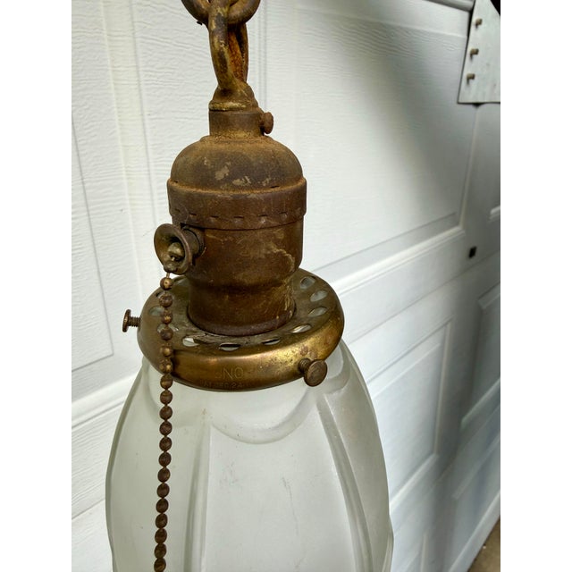 Early 20th Century Antique Pendant Light Fixture With Frosted Glass Shade For Sale - Image 5 of 8