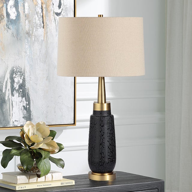 Modern Spyglass Black Wood Grain Table Lamp For Sale - Image 3 of 7