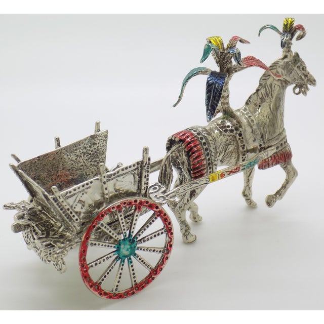 Folk Art 4-Oz. Vintage Italian Handmade Genuine Silver Traditional Sicilian Carriage Large Sculpture, 1970s Solid 800 Silver Folk Art Centerpiece For Sale - Image 3 of 12