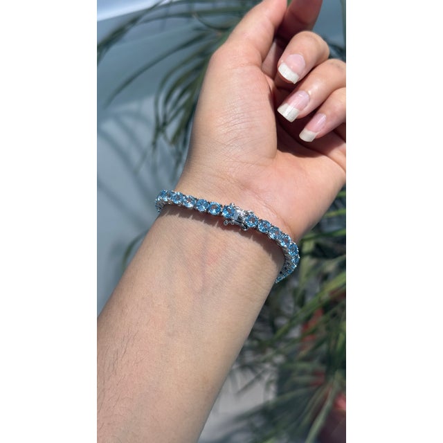 Early 21st Century 20 CTTW Blue Topaz Tennis Bracelet in 925 Sterling Silver 7 Inch For Sale - Image 6 of 13