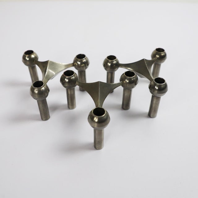 Stackable modular candleholders set by BMF Quist Nagel, The candleholders were designed by Ceasar Stoffi and Fritz Nagel...