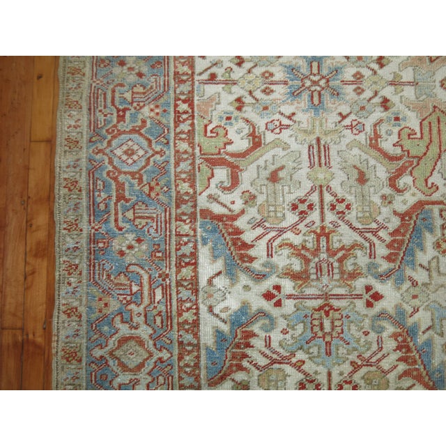 Mid-Century Modern Early 20th Century White Persian Heriz Rug - 9' x 10'9" For Sale - Image 3 of 9