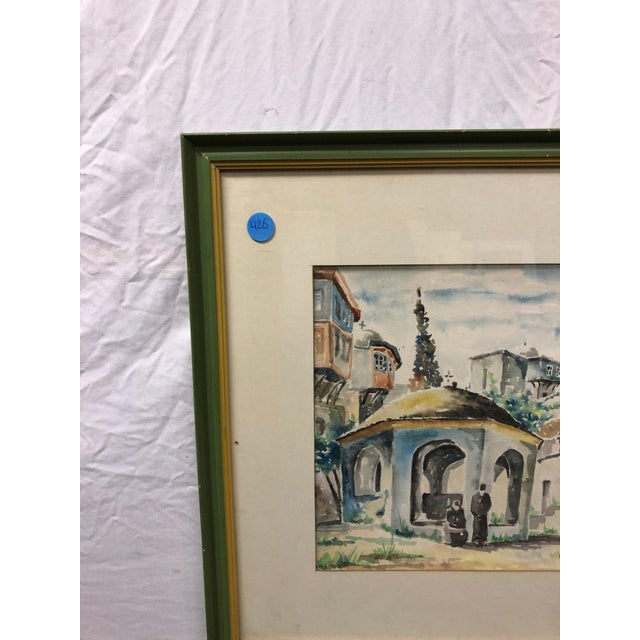 "City of Arches and Shadows" - Early 20th Century Antique Ottoman Original Watercolor Painting – Signed, Framed For Sale - Image 4 of 4