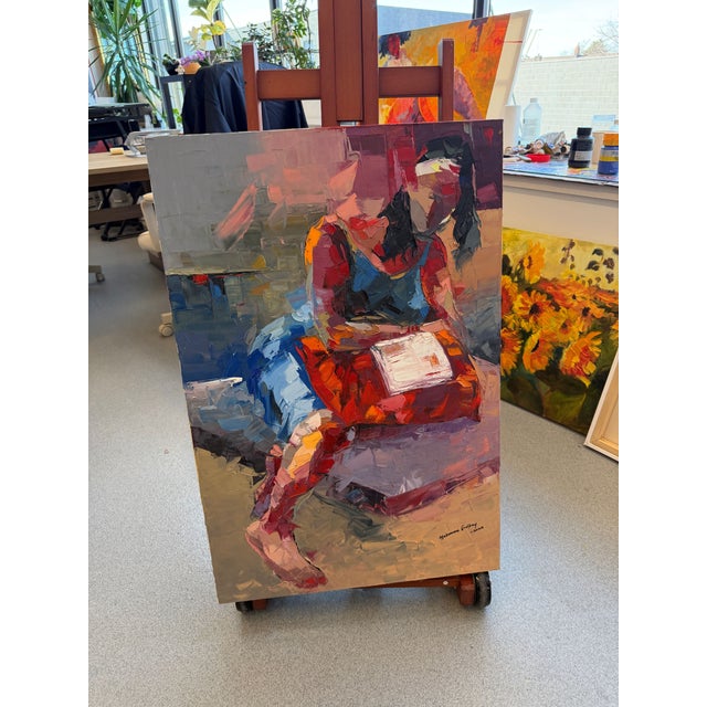 In this striking figurative work, Godfrey utilizes heavy impasto and a vibrant palette to explore how stillness can carry...
