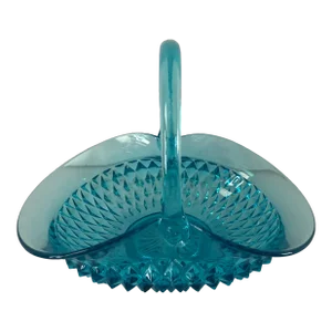 Vintage Blue Diamond Point Large Basket Indiana Glass