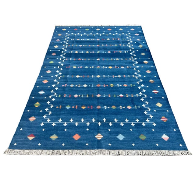 Not Yet Made - Made To Order Handmade Cotton Vegetable Dyed Area Rug Denim Blue Shooting Star Dhurrie - 10'x14' For Sale - Image 9 of 11