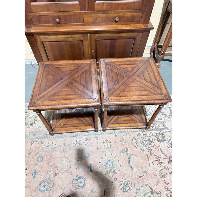 Transitional Jonathan Charles Parquet Top Square End Tables - Set of 2 For Sale - Image 3 of 7