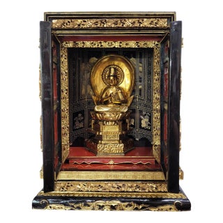 Antique Meiji/Taisho Japanese Lacquer & Gilt Butsudan Shrine With Dainichi Nyorai Buddha For Sale