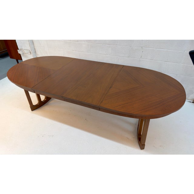 Mid-Century Oval Walnut Dining Table by Stanley For Sale - Image 13 of 16
