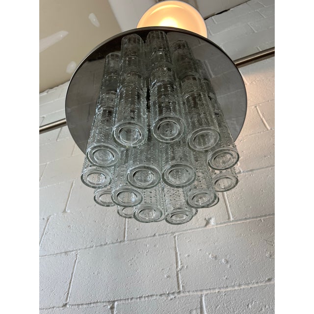 1970s Mid Century Flush Mount Chandelier Hand Blow Glass Prisms For Sale - Image 5 of 7