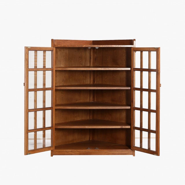 Mission Mission Oak Corner Bookcase / Cabinet - Michael's Cherry For Sale - Image 3 of 11
