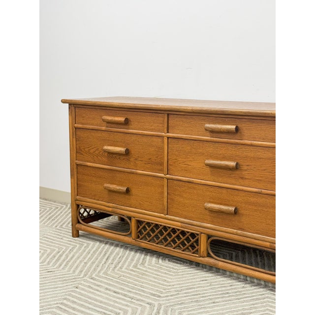Vintage Petite Rattan 6-Drawer Dresser With Lattice Sides Coastal Boho MCM For Sale - Image 13 of 13