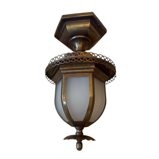 Vintage Brass Lantern Original Curved Glass For Sale - Image 4 of 5