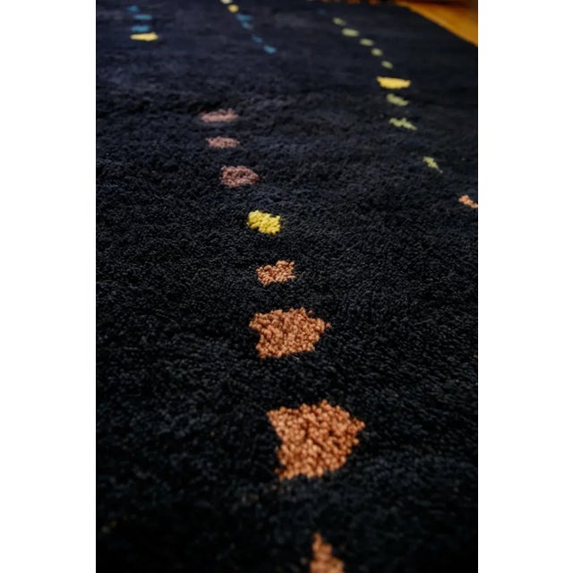 Midnight Black With Multicolor Linear Dot Pattern Handmade-To-Order Moroccan Wool Rug - 5x8 Ft For Sale In New York - Image 6 of 10
