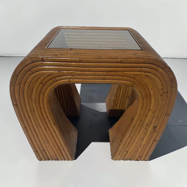 Boho Chic 1970s Vintage Split Reed and Glass Waterfall Side Table For Sale - Image 3 of 7