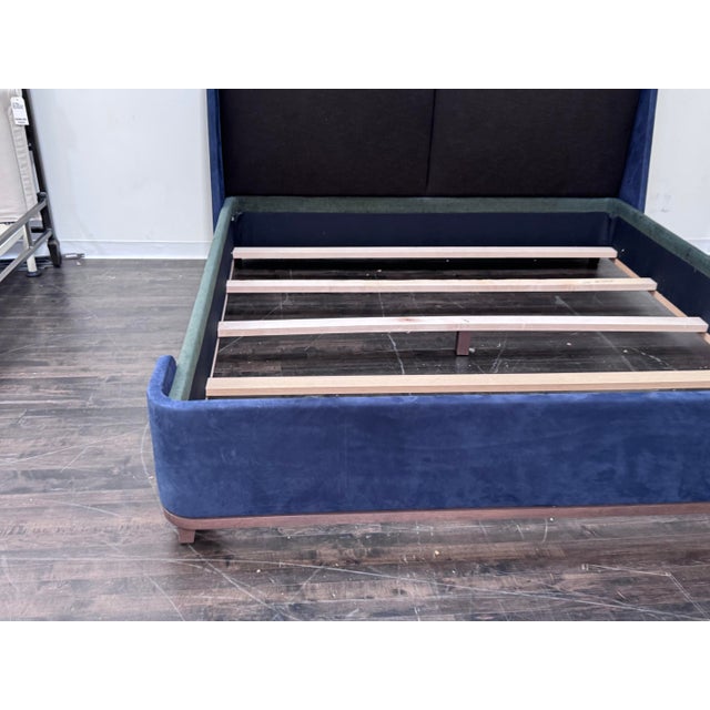 2010s Eastern King Sapphire + Emerald Velvet Bed Frame, Custom For Sale - Image 5 of 12
