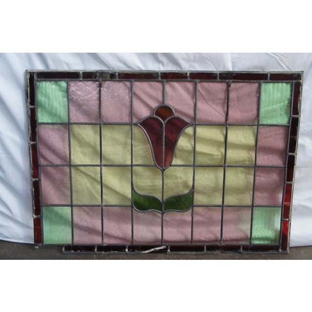 Antique Victorian Floral Leaded Stained Architectural Glass Window Panel For Sale - Image 10 of 11