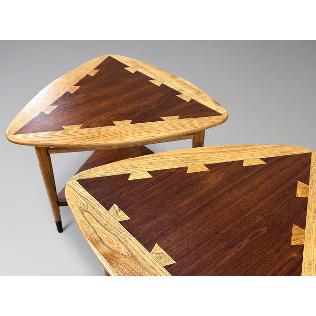 Restored Pair of Lane Acclaim Guitar Pick Side Tables Triangle Wedge End Tables For Sale - Image 11 of 15
