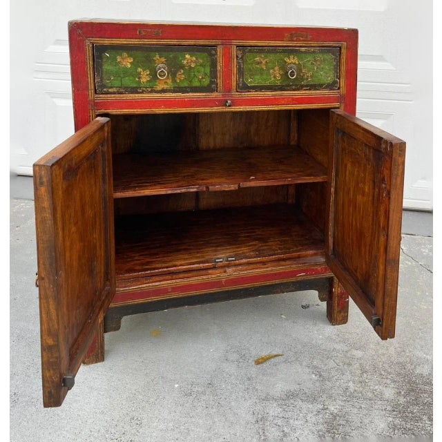 Chinese Chinese Painted Vintage Elm Hall Cabinet. For Sale - Image 3 of 11