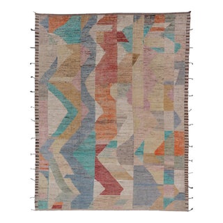 Modern Hand-Knotted Rug in Wool With Abstract Sub-Geometric Design in Multicolor 10'5 X 13'10 For Sale