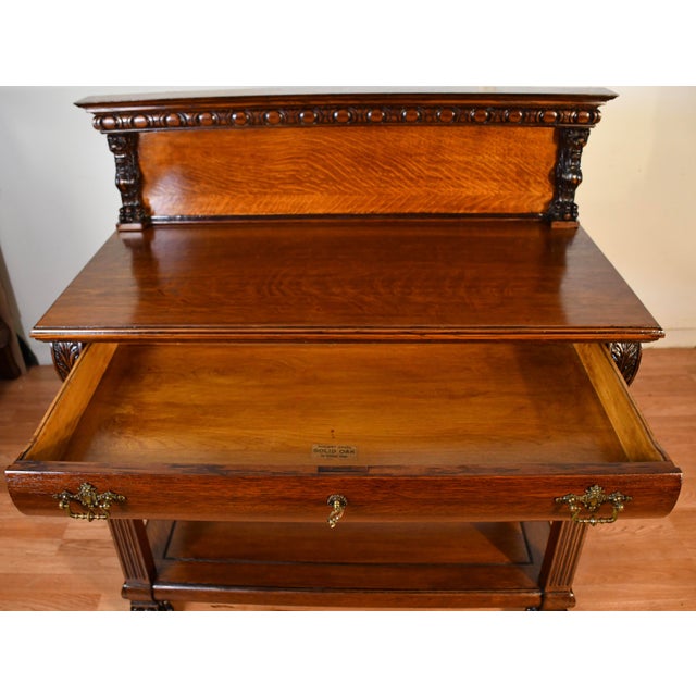 Wood 1900 Antique Rj Horner Solid Tiger Oak Carved Griffin Server / Buffet For Sale - Image 7 of 18