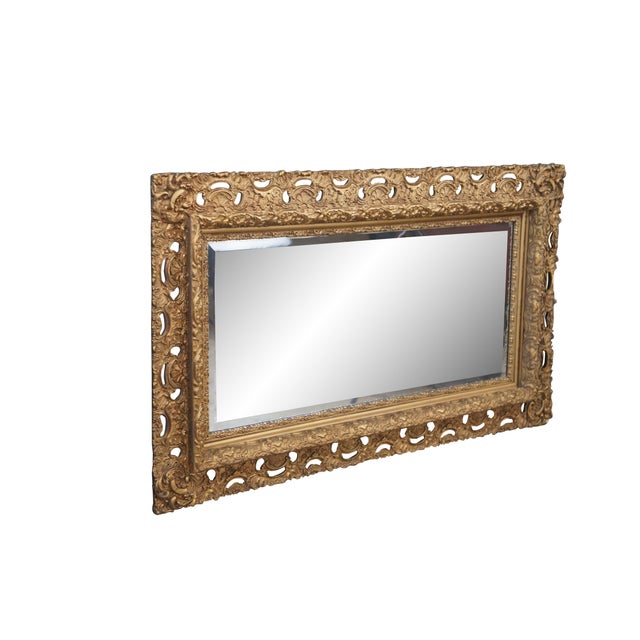 Rococo Antique French Baroque Rococo Gold Gilt Pierced Acanthus Beveled Mirror 52" For Sale - Image 3 of 11