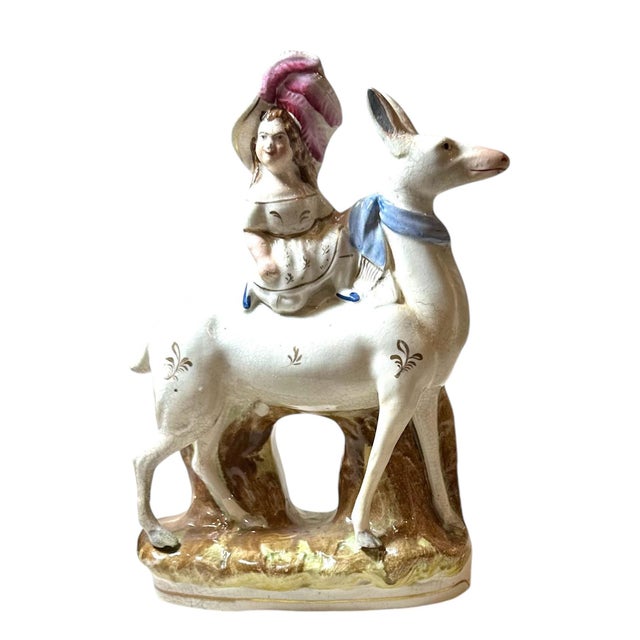 Victorian Mid 19th Century Staffordshire Figures of Girls Sitting on Deer - a Pair For Sale - Image 3 of 6