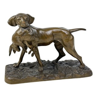 Bronze Sculpture of a Hunting Dog with a Hare, Late 19th Century For Sale