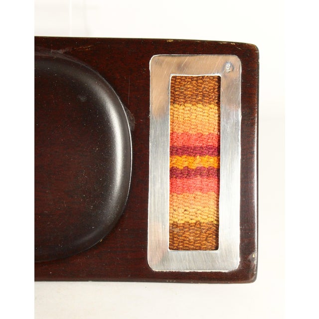 Mid-Century Peruvian Tray, Cumaru Wood, Sterling Silver & Inka Textile For Sale In Houston - Image 6 of 18