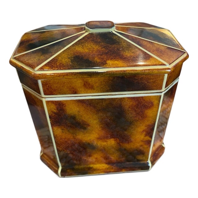 Vintage Maitland-Smith Regency Style Decagonal Faux Tortoiseshell & Ivory Banded Box For Sale