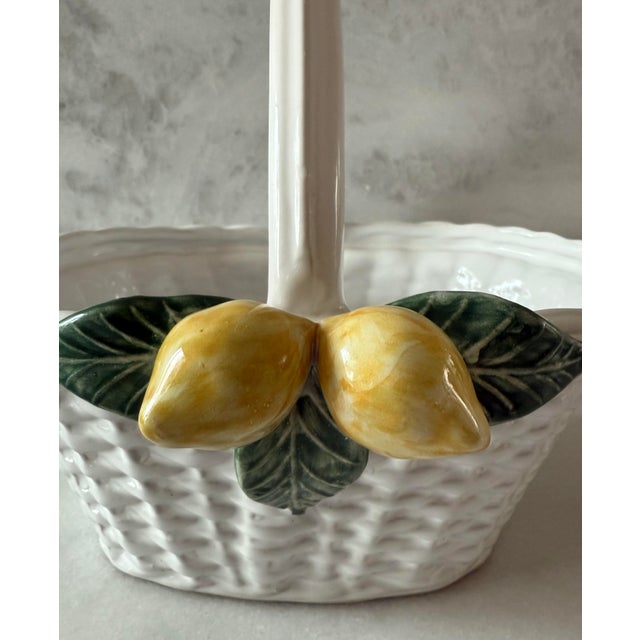 Vintage Portuguese Woven Ceramic Basket With Lemon Details For Sale - Image 4 of 10