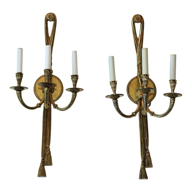 Late 20th Century Brass 3 Arm Sconces From Waldorf Astoria Hotel New York City - a Pair For Sale
