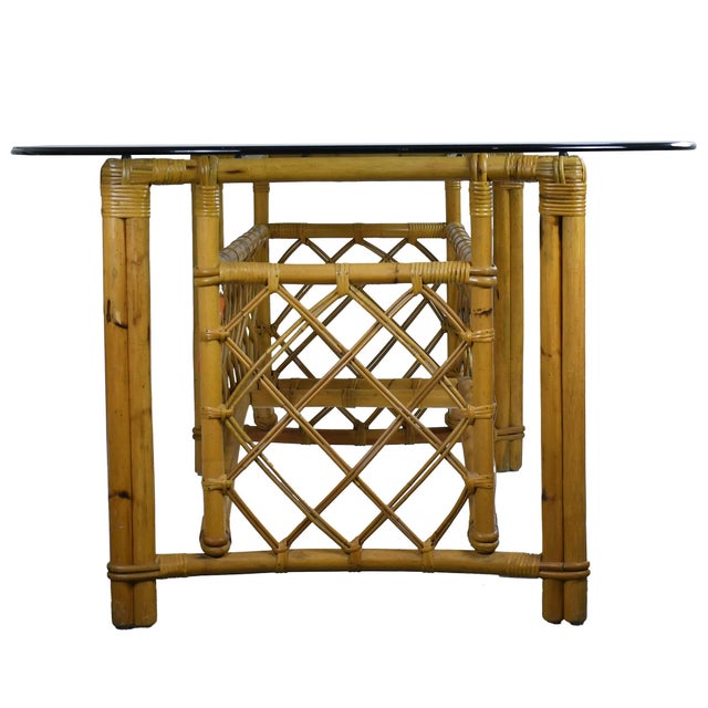 Rustic Organic Bamboo and Rattan Vintage Dining Table For Sale - Image 3 of 4