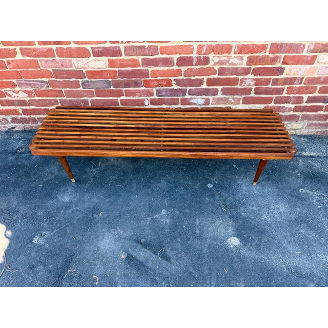 Brown Mid Century Modern Slat Wood Bench Coffee Table For Sale - Image 8 of 17
