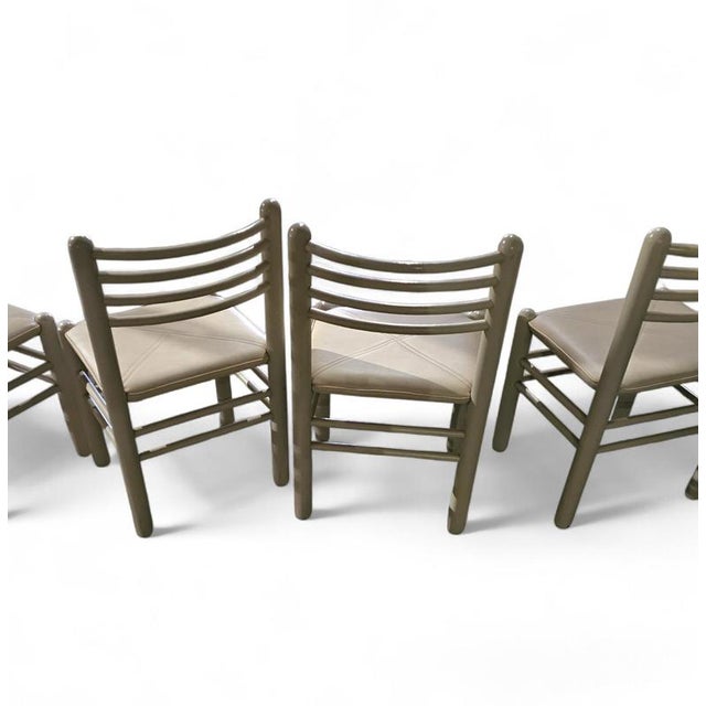 Dining Chairs in Light Grey Wood with Leather Seats, Germany, 1970s, Set of 5 For Sale - Image 13 of 18