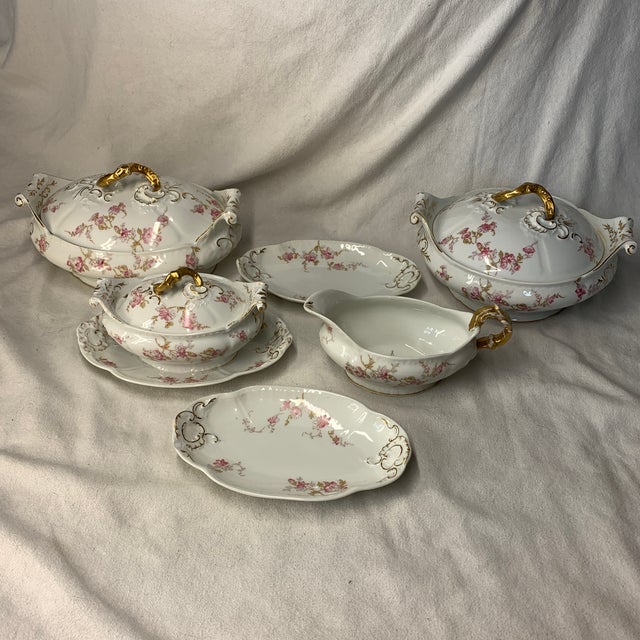 Vintage French Limoges Serving Set Pink and Baby Blue Sprays of Flowers - Set of 7 For Sale - Image 12 of 12