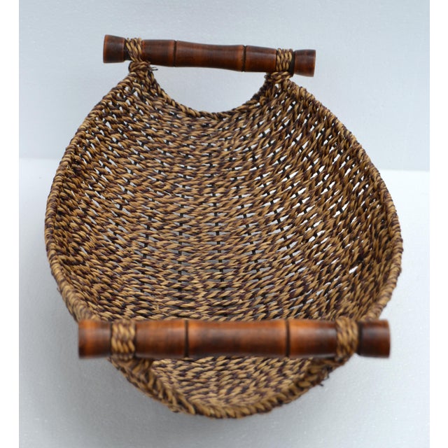 Organic Handwoven Decorative Basket Bamboo Handles Boho Chic For Sale In Miami - Image 6 of 16