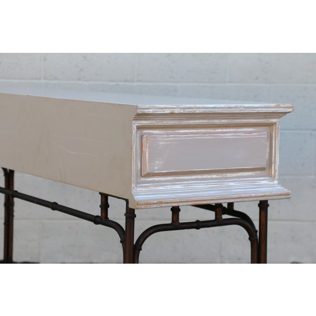 1970s Hollywood Regency Faux Bamboo Metal & Wood Four-Drawer Console Table For Sale - Image 17 of 18