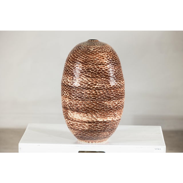 Contemporary Artisan Large Ceramic Vase with Reptile-Inspired Textured Glaze For Sale - Image 3 of 18