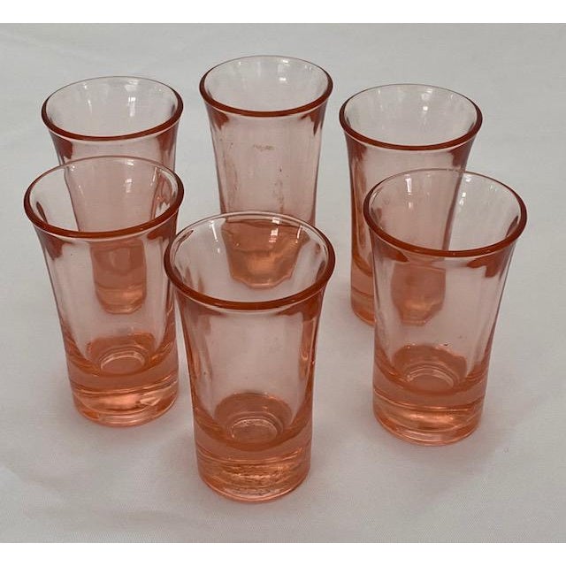 Vintage Mid 20th Century Pink Depression Glass Shot Glasses Set of 6
