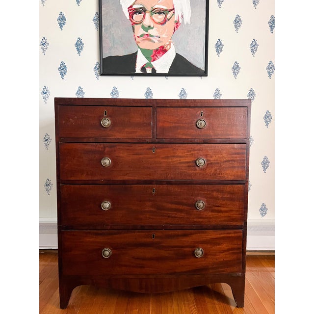 The restrained elegance and grace of this mahogany chest of drawers is a wonderful example of how British furniture makers...