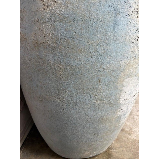 Ceramic Pair of Large Atelier Vierkant Style Planters - Ocean Blue Patina Barrel Pots For Sale - Image 7 of 12