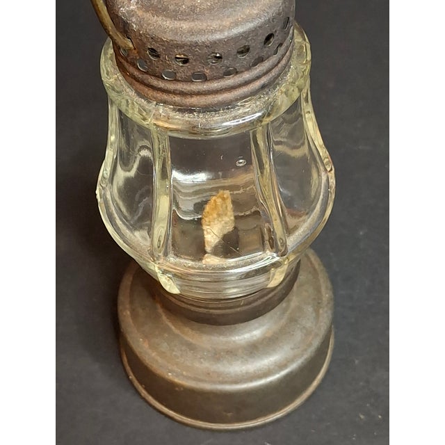 Metal Antique 1870s Brass Skater’s Lantern – Clear Glass Globe & Original Burner For Sale - Image 7 of 15
