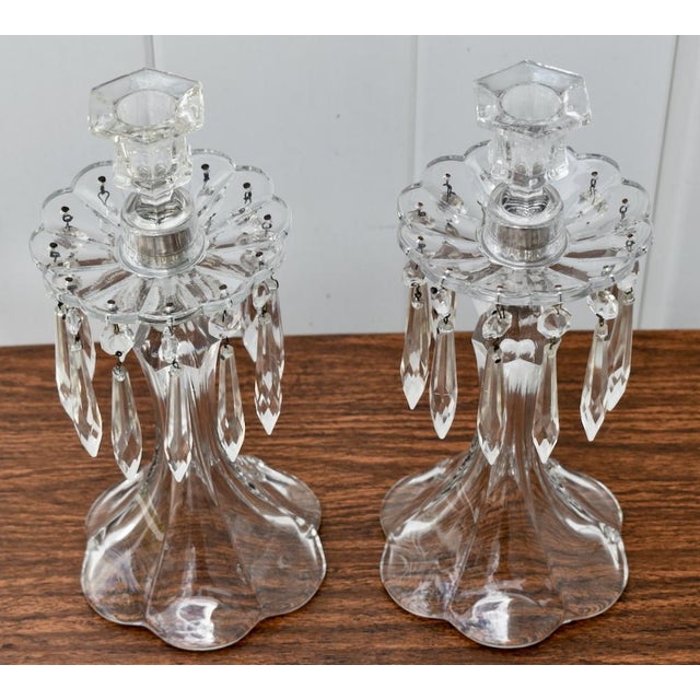 Vintage (1970's) Pair of Candle Holders have an Art Nouveau Style. Crystal Holders with Hanging Prisms. The Measurements:...
