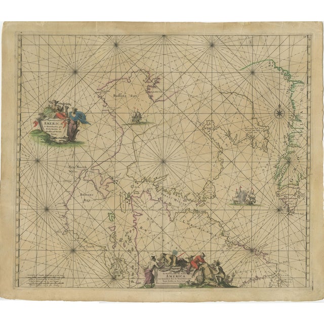Sea Chart of Hudson Bay, Baffin Bay and Greenland by Frederick de Wit, 1690 For Sale